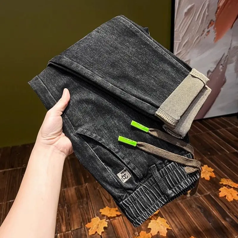 

Elastic Casual Jeans Men's Spring Summer New Style Thin Loose Trendy Brand Casual Straight Leg Elastic Waist Pants