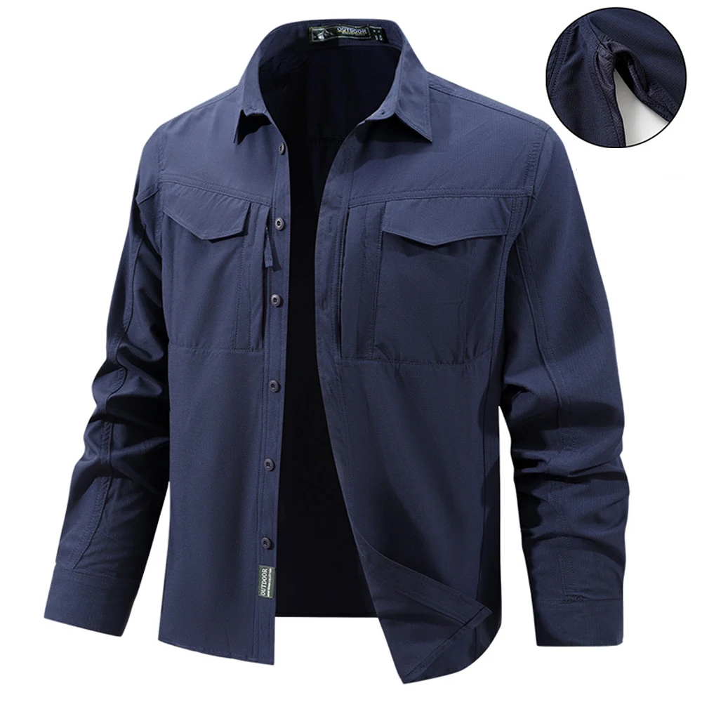 Spring Autumn Men's Cargo Shirts Outdoor Men Cotton Lapel Long Sleeve Work Shirts Mens Multi-Pocket Breathable Tactical Shirts
