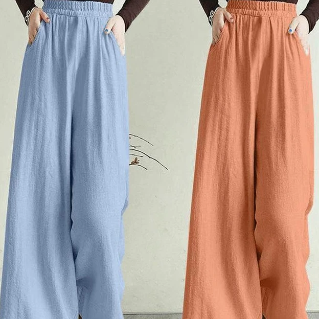 

Cotton Linen Loose-fitting Pants Ladies High Waist Wide Leg Pants Casual Trousers Winter Pure Color Loose Women's Pants L39