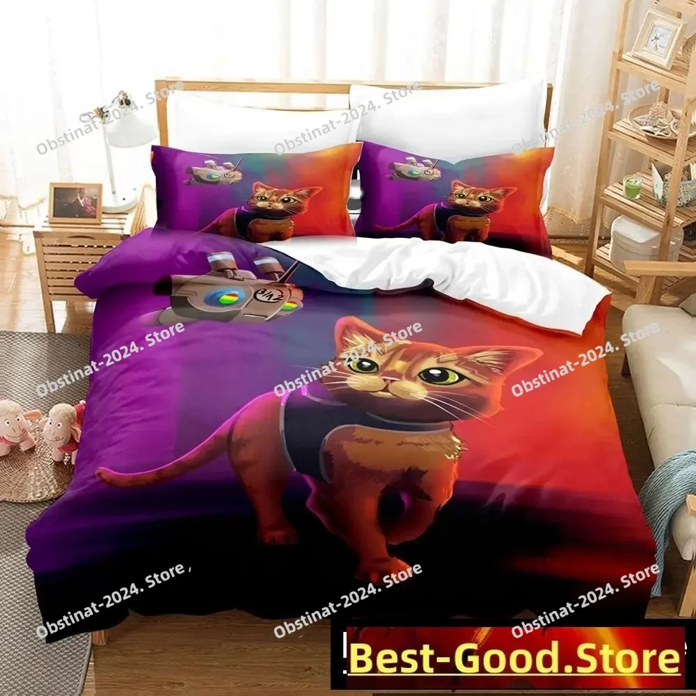 

3D Print Fashion Stray Game Cat Momo Bedding Set Boys Girls Twin Queen King Size Duvet Cover Pillowcase Bed boys Adult Bedroom