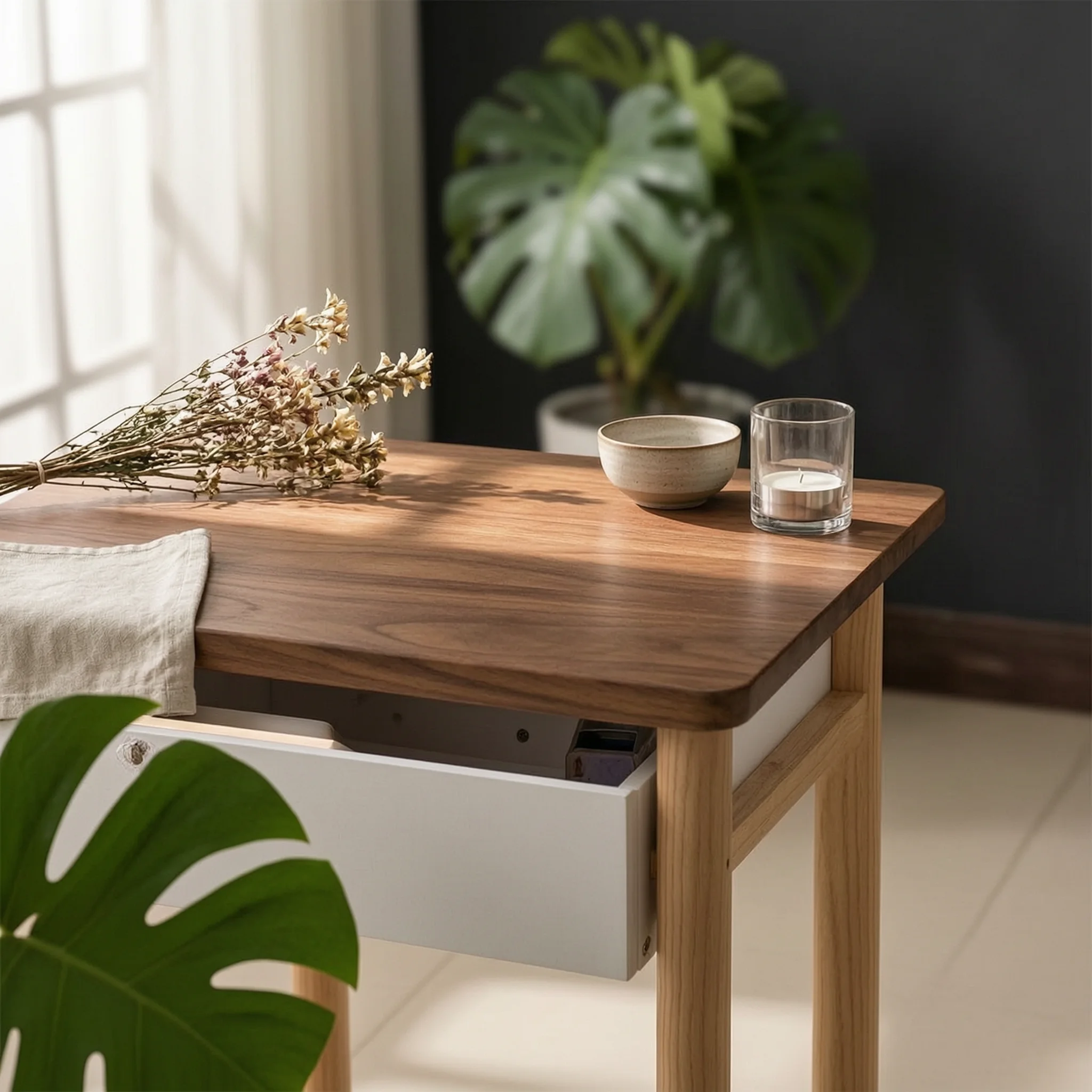 Nightstand with Drawers Nordic Design Wood Nightstand Small Storage Table Bottom Shelf House Furniture Easy to Clean