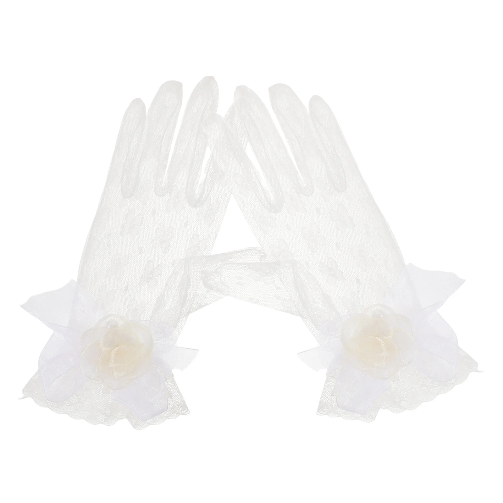 

2Pcs White Short Lace Gloves Floral Design Vintage Style Wedding Tea Parties Evening Elegant Women's Gloves Lace Short Mitten