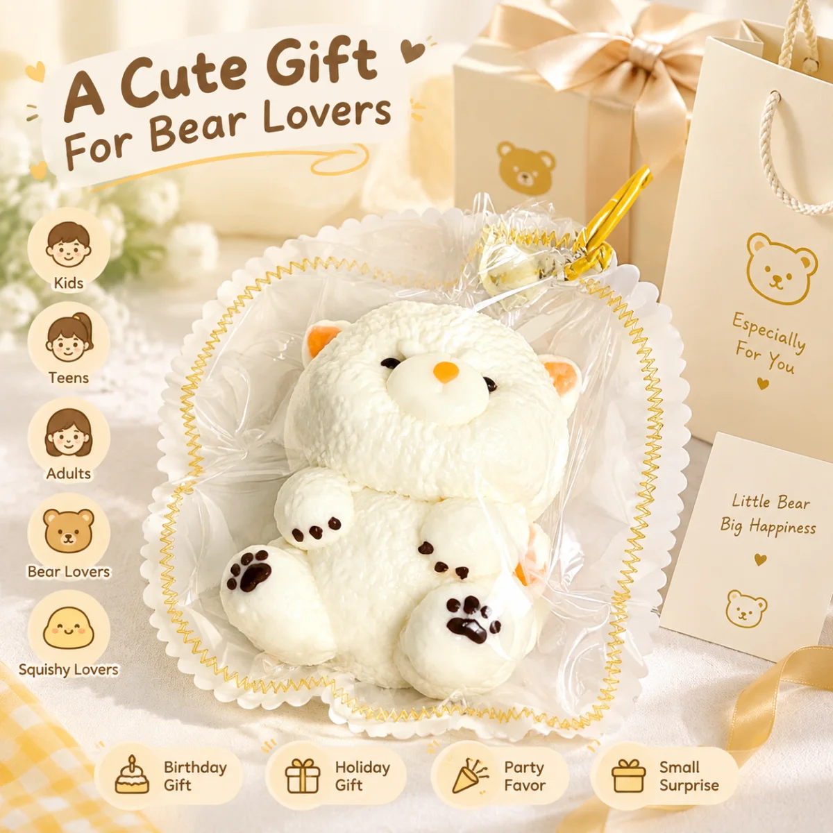 Food Grade Silicone Squeeze Toy Cute White Fluffy Cat Squishy Toy With Orange Ears Stress Relief Fidget Toy For Children