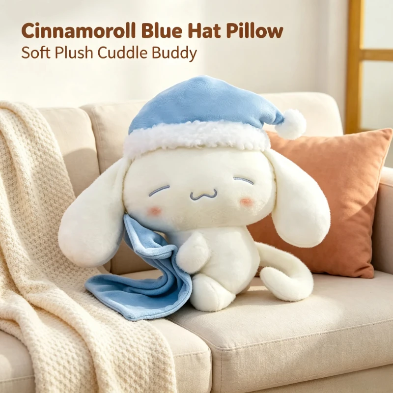 Cinnamoroll Blue White Sleep Hat Plush Cushion, Cute Cartoon Throw Pillow, Soft Stuffed Pillow, Sofa Bed Gift For Girls Kids