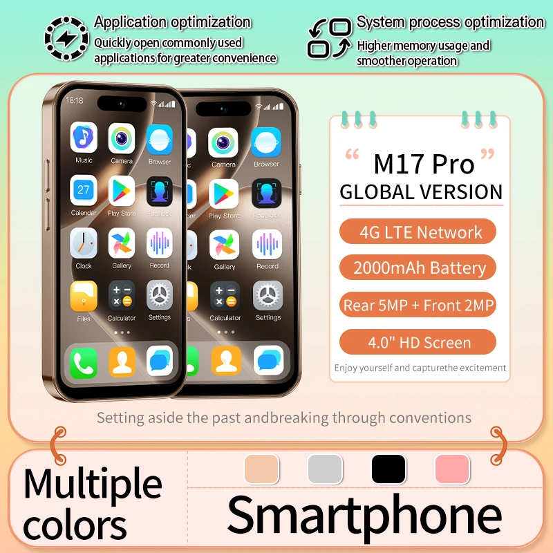 ONEMYTH M17 Pro 4.0-inch Android mini smartphone, dual SIM 4G LTE, 2000mAh long battery, 2+16GB/3+64GB, portable small phone
