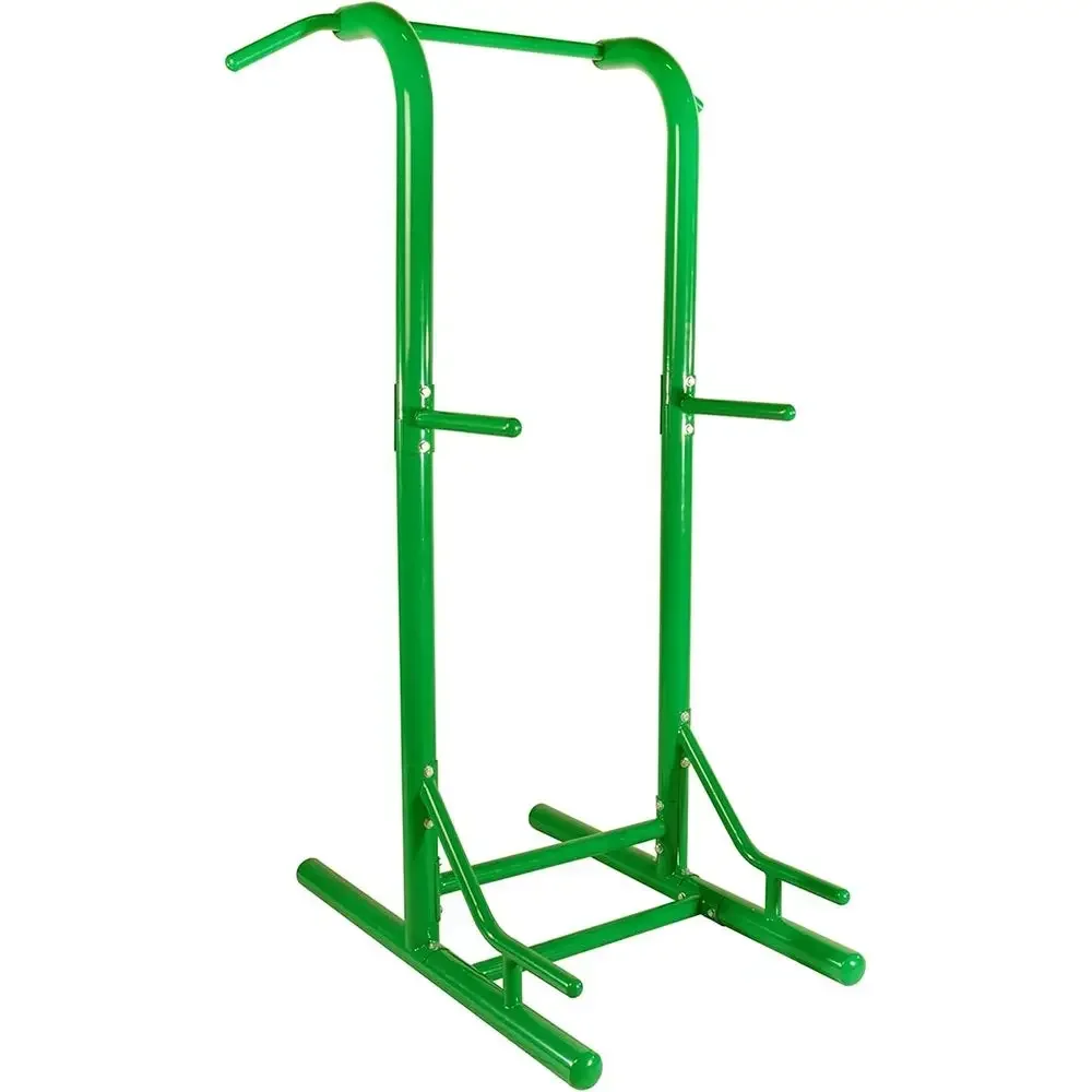 Adjustable Portable Outdoor Pull Up Bar and Dip Station - Green Home Gym Equipment for Calisthenics Training