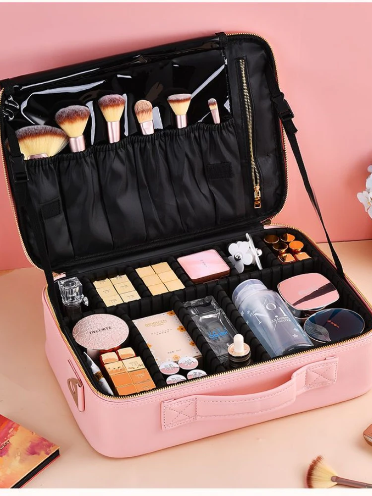 Female PU Makeup Bag Tool Organizer Professional Artist Makeup Case New Travel Beauty Cosmetic Bag Make Up Storage Bags E845