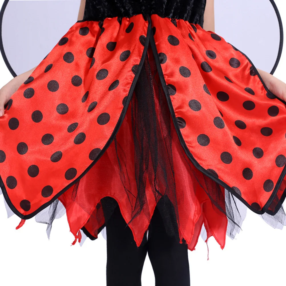 

2pcs Girls Ladybug Costume Set Wings Dress Antenna Headband Lightweight Party Outfit For Halloween Christmas Birthday Preschool