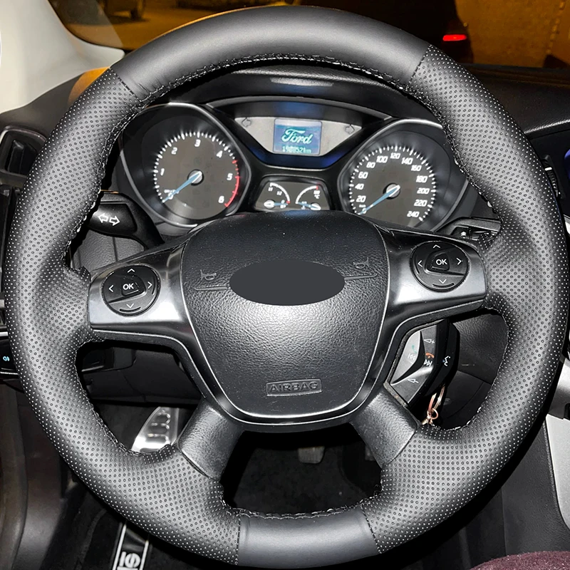 Braids on Car Steering Wheel Hand-stitched Leather Cover Trim For Ford Focus 3 2012 C-MAX 2011 KUGA Escape 2013 2014 2015 2016
