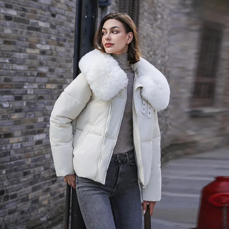 Veste Rembourrée en Coton pour Femme, Manteau à Grand Col en Laine, Optique Courte, Nouvelle Collection Automne et Hiver 2024