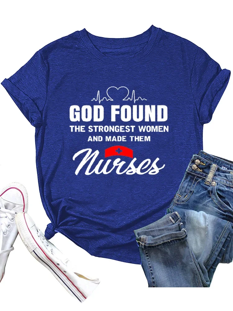 GOD FOUND Nurses Print Women T Shirt Short Sleeve O Neck Loose Women Tshirt Ladies Tee Shirt Tops Camisetas Mujer