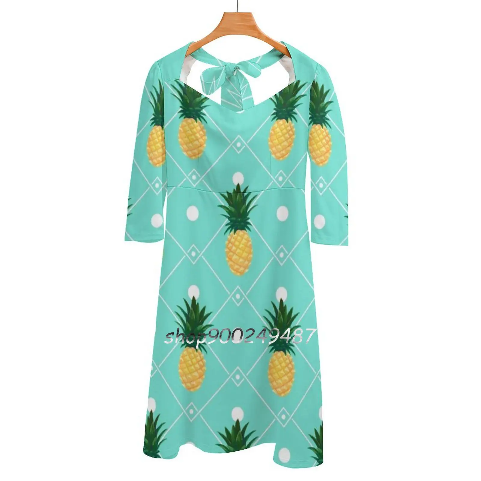 Pineapples Sweet Elegant Dress Women Korean Kawaii Square Collar Dress Pine Pines Pattern Aimee Cozza Tropical Fruit Citrus Pine