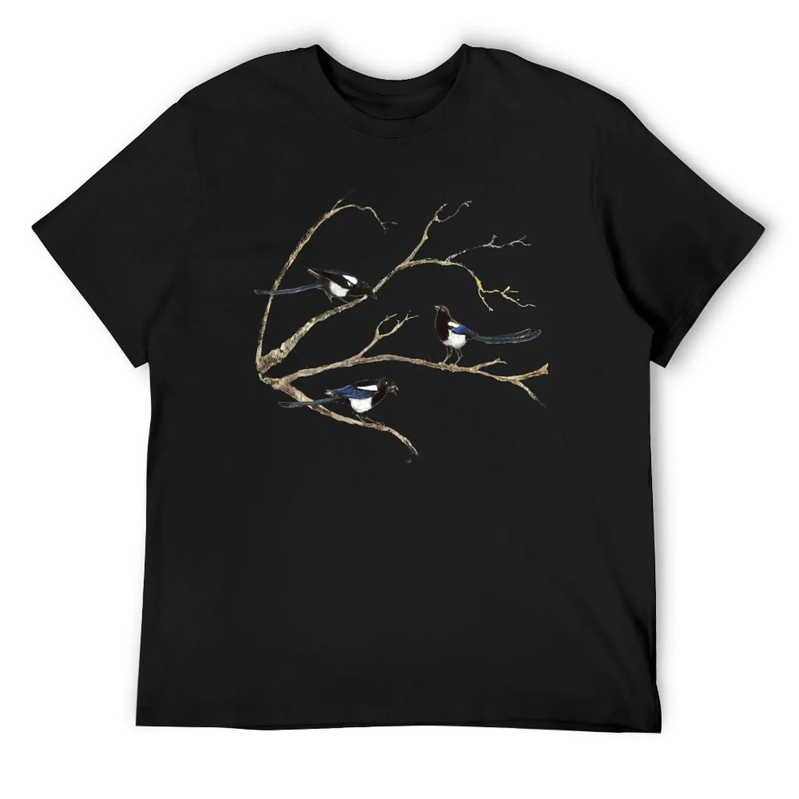 

Watercolor Magpie Bird Family T-Shirt graphic t shirts anime clothes big and tall t shirts for men