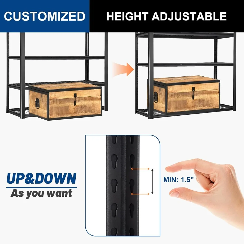 Półki garażowe 122 cm szer. x 46 cm gł. x 183 cm wys., 5-poziomowe wytrzymałe półki do przechowywania do garażu, piwnicy, magazynu, warsztatu, udźwig 1360 kg