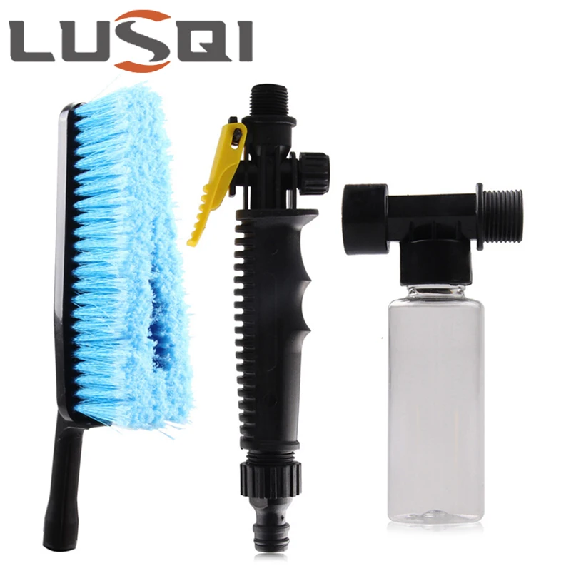 

LUSQI 3PCs Car Wash Brush Set Multi-Function Wash Mitt Head & Self-Spray Tire Brush Foam Cleaning Kit For Auto Detailing
