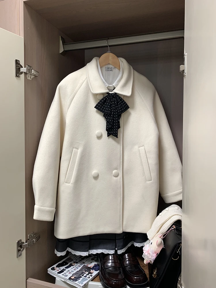 

Оригинальное двубортное шерстяное пальто Xiaonaifu, длинное, женское, осенне-зимнее, теплое, в стиле колледж, чистый стиль, для электронной коммерции, S