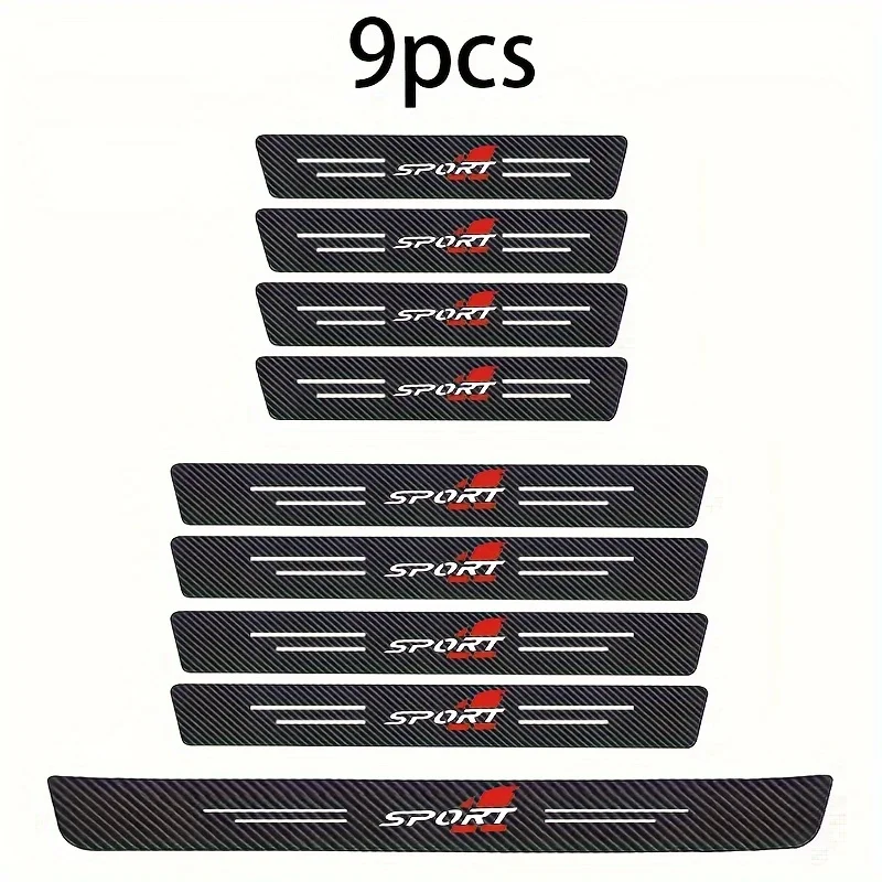 9 قطعة عتبات باب السيارة الحرس ملصقات فيلم المضادة للخدش ألياف الكربون حامي جرجر غطاء الدواسة اكسسوارات السيارات #5