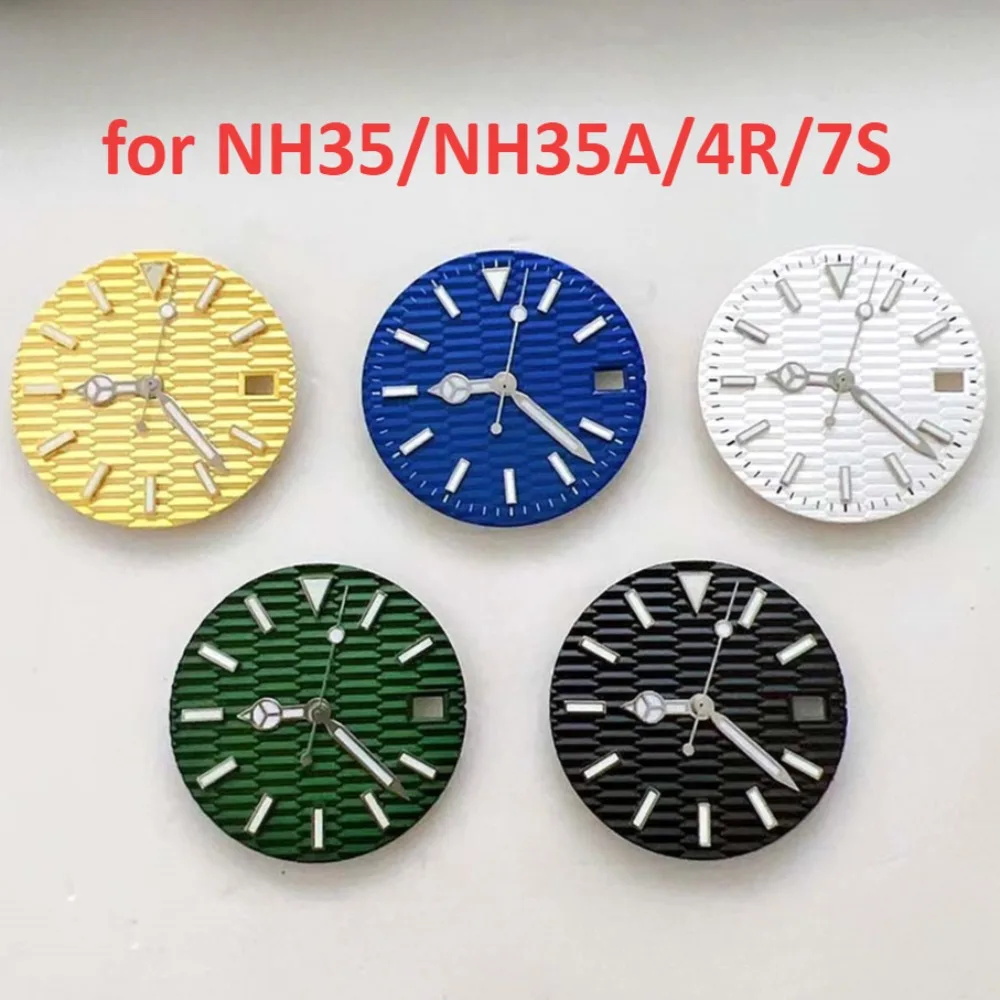 

28.5MM Watch Dial+Watch Hands Set Silver Hands Blue Green Luminous for NH35/NH35A/4R/7S Movement Watches Accessories