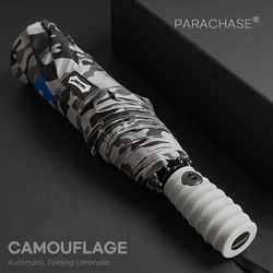 Parachase Outdoor Automatic Umbrella Men Women Windproof Camouflage Big Rain Umbrella Strong Large Golf Umbrella Heavy Wind