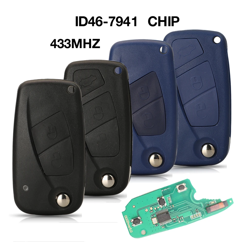 jingyuqin 2 / 3 Buttons Flip Remote Key Delphi 434MHZ PCF7941 ID46 Chip For FIAt 500 Punto Ducato Stilo Panda Bravo SIP22 Blade