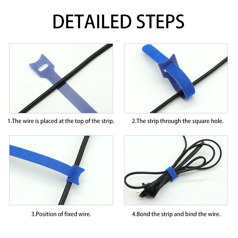 250mm Releasable Nylon Cable Ties Adjustable Cord Ties Nylon Cable Management Straps Hook Loop Cord Organizer Wire T-type Ties