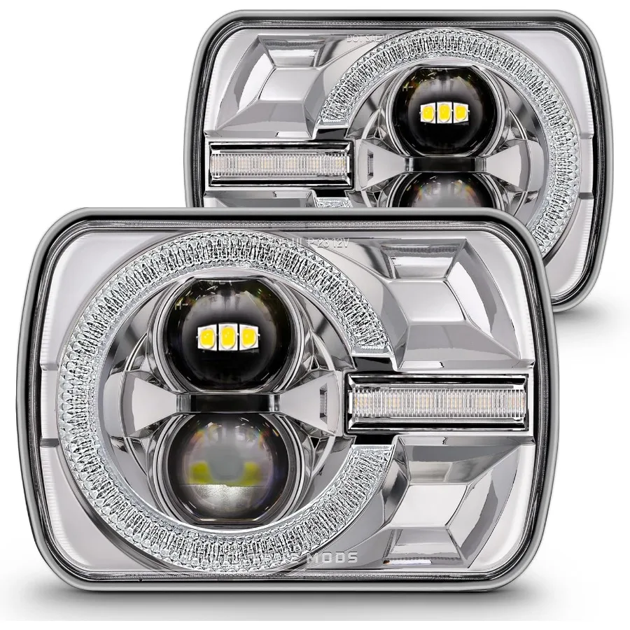 

5x7 7x6 Inch H6054 Chrome LED HALO Headlights H4 Replacement For Jeep Wrangler YJ Cherokee XJ [DOT Approved] Honda Mazda Mercur