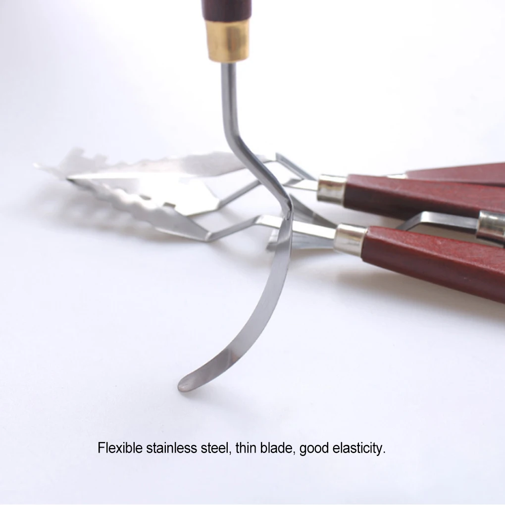 ภาพวาดผสม Scraper Palette ไม้ Handle Art Spatula วาดอุปกรณ์เสริมสําหรับน้ํามันสีน้ําอะคริลิค 7 ชิ้น