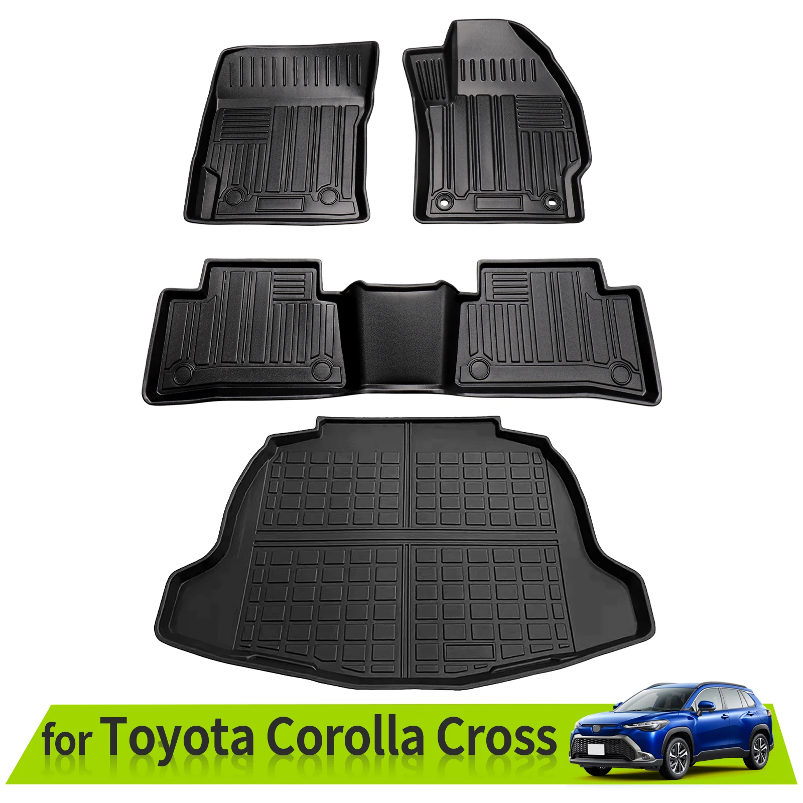 3D Floor Mats Trunk Pad for Toyota Corolla Cross (Right Hand Driving) All Weather Anti-Slip Waterproof Accessories TPE Pad RHD