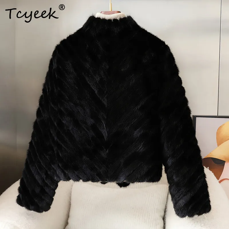 Tcyeek Real Mink Fur Coat Women Winter Clothes Warm Real Fur Womens Coats V-neck New in Outerwears 2025 Fashion Fourrure Femme