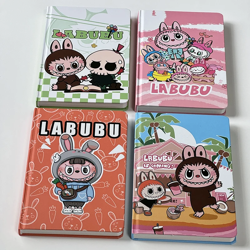 4pcs 1set Labub Hardshell Color Page Notebook Chiikawa Printed Learning Notebook Sanrio Cute Cartoon Anime Peripherals