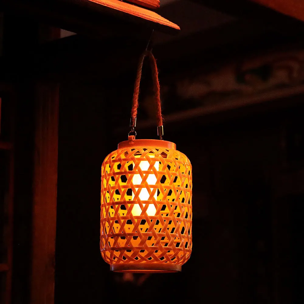 New Solar Garden Decorative Lamp Imitation Bamboo Lantern Chinese Style Outdoor Waterproof Garden Decorative Rattan Lamp