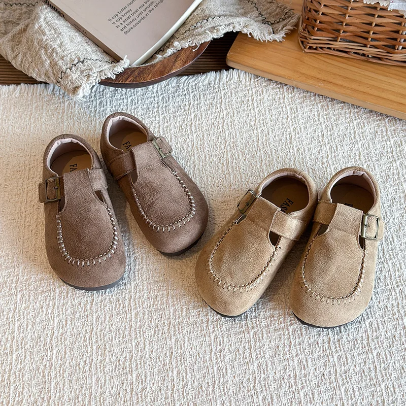 Girls Leather Shoes Toddlers Flats Princess Sweet Little Kids Soft Shoes T-strap Retro Classic Children's Dress Shoes for Party