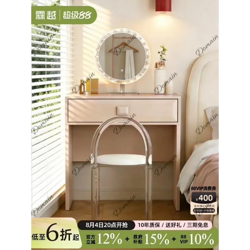 BJ Modern Pink Vanity Table With Mirror Small Space Bedroom Makeup Desk Solid Wood Mini Dressing Table 2026 New