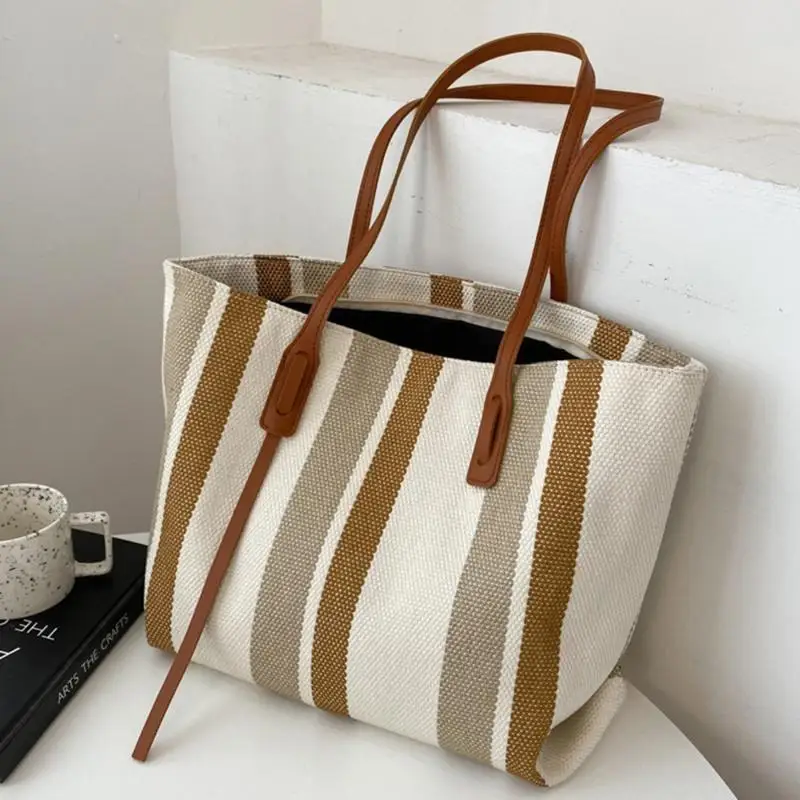 Summer Bags for Woman 2024 Stripe Designer Shoulder Crossbody Shopper Storage Bag Women Casual Canvas Handbag Tote Bag