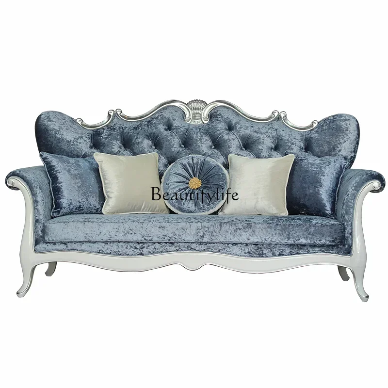 

3European leather simple European solid wood first layer cowhide French light luxury living room combination