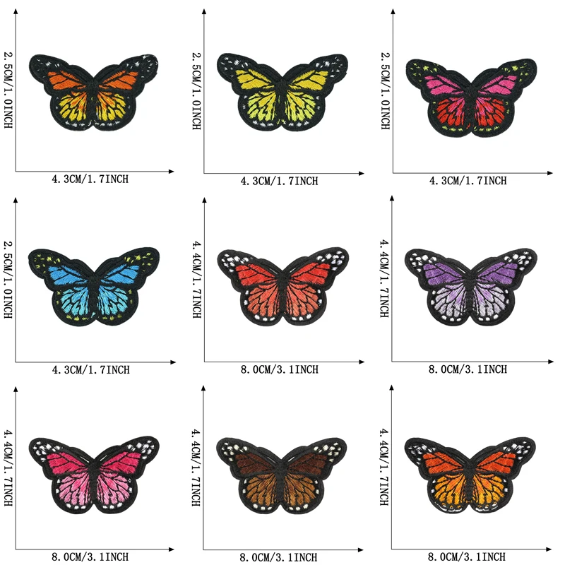 10pcs Butterfly Patches Lot Wholesale Bulk Big Small Iron Sew On For Clothes Embroidered Anime Cute Designer Parche Set Pack Diy