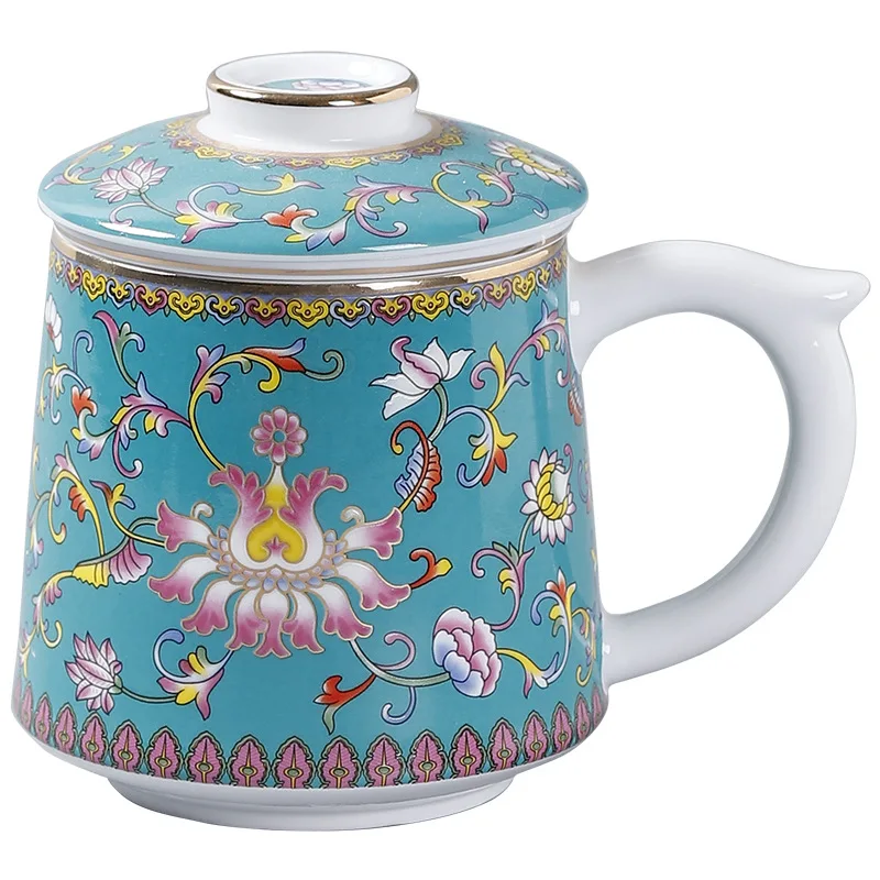 Office Essential Tea Cup Set - Large Ceramic Tea-Water Separation Mug with Lid & Removable Filter