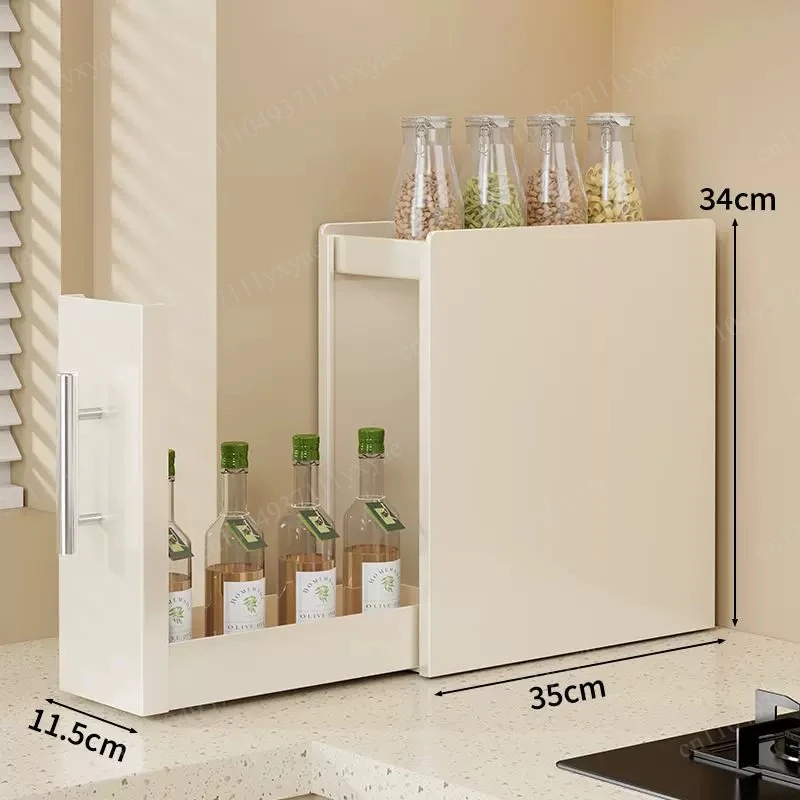 Countertop Pull-out Storage Rack, Narrow Dustproof Wrought Iron Rack, Seasoning Finishing