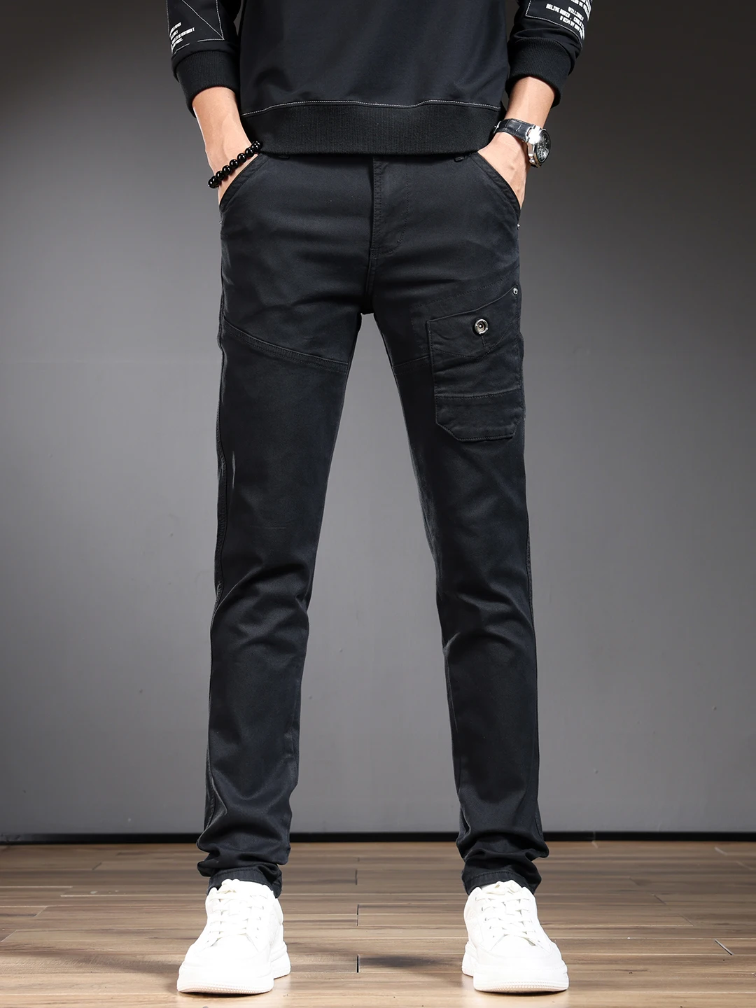

High-End Faion Men's Bla Workwear Jeans Mid-Waist Cotton Stretch Denim Slim Straight Casual Versatile Long Trousers