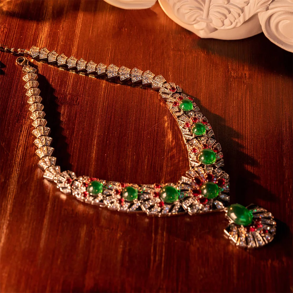 Medieval book necklace earrings with emerald glaze for women‘s girl party gift jewlry whosale