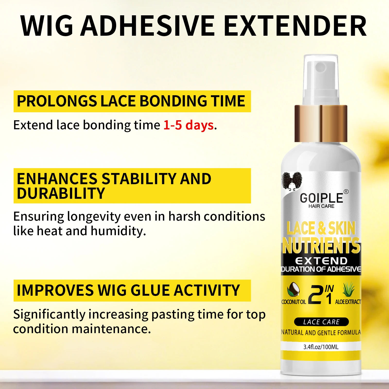 GOIPLE 3,4 жидких унции/100 мл питательные вещества для кружева и кожи с кокосовым маслом, удлиненная увлажняющая формула клея, продукт для ухода за кружевом