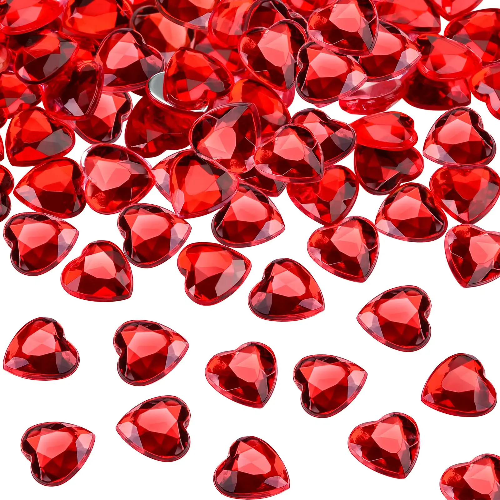100 Stück/200 Stück 12 mm Herzen Kristalle rot/rosa Glitzer flache Rückseite Herz Strass funkelnde Steine Acryl-Faux-Diamanten – Detail 9