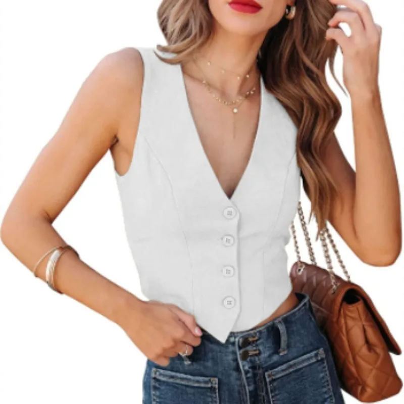 

Women's Business Button Sleeveless Tank Top Fully Lined V Neck Regular Fit Jacket Vest New in Jackets the Most Sold 2023 Vests