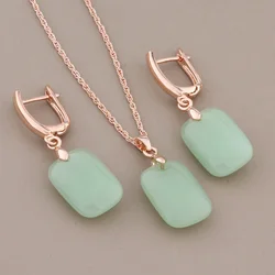 New Trend Rose Gold Color Big Drop Earrings for Women Unusual Earrings Set Wedding Luxury Elegant Women's Set
