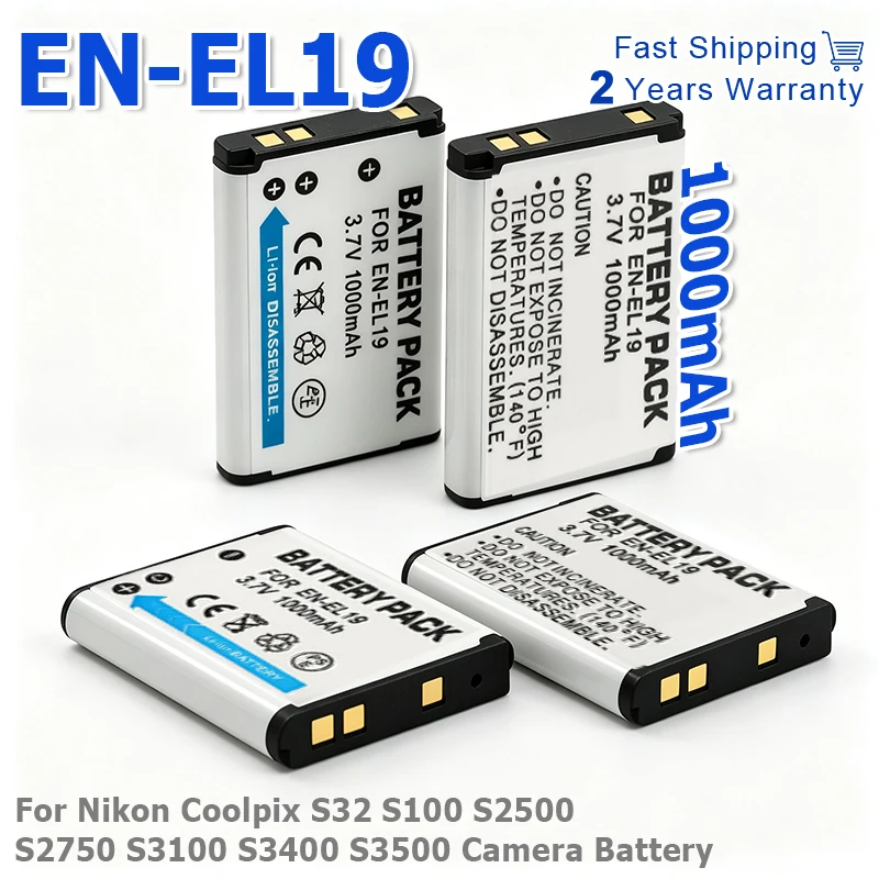 EN-EL19 Battery 1000mAh EN EL19 Rechargeable Batteries For Nikon Coolpix S32 S100 S2500 S2750 S3100 S3400 S3500 Camera Battery
