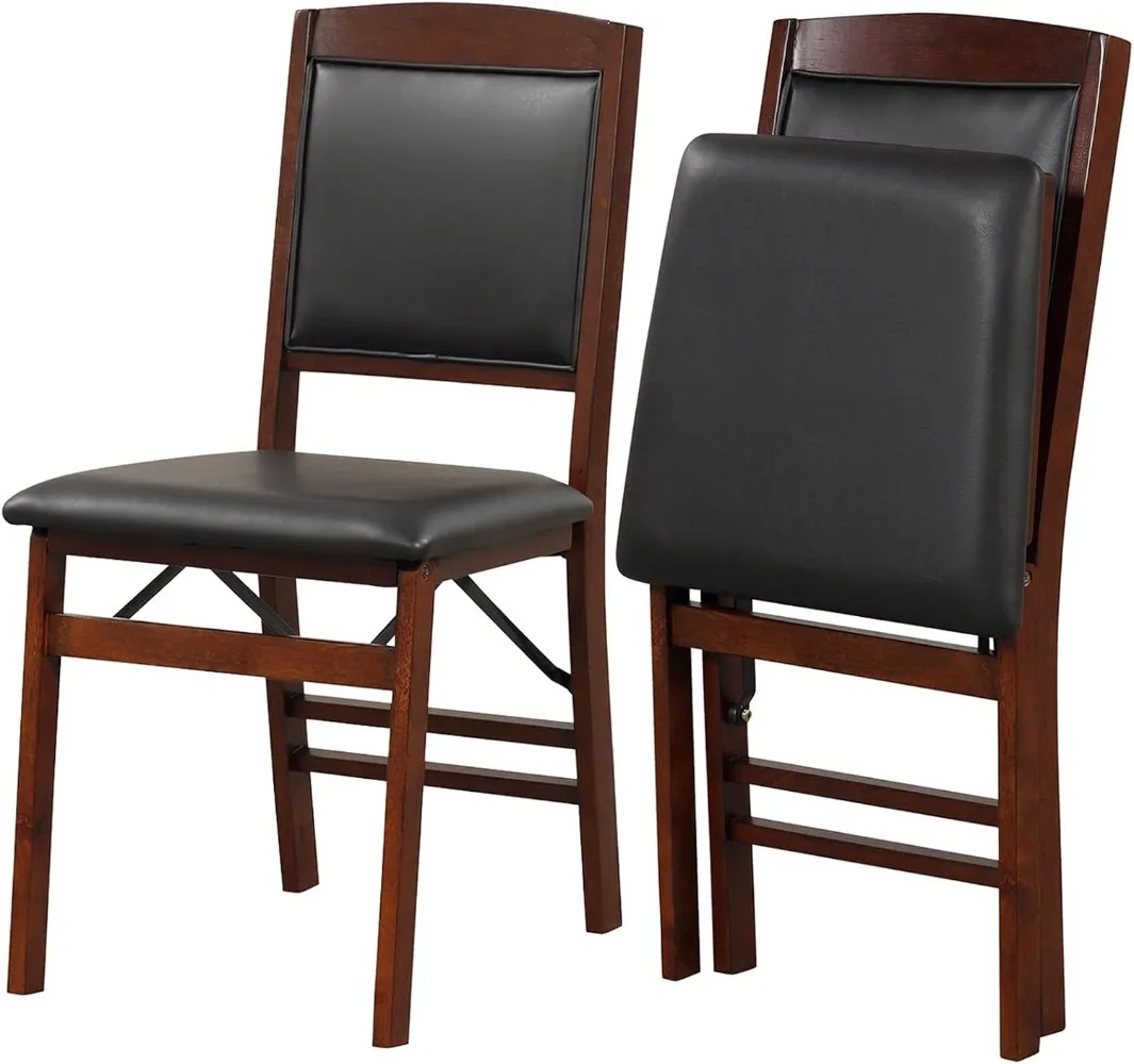 Set of 2 with Padded Seat, Brown | 400 LBS Load Bearing, No Assembly Needed, Upholstered PVC Leather Seat and Back,