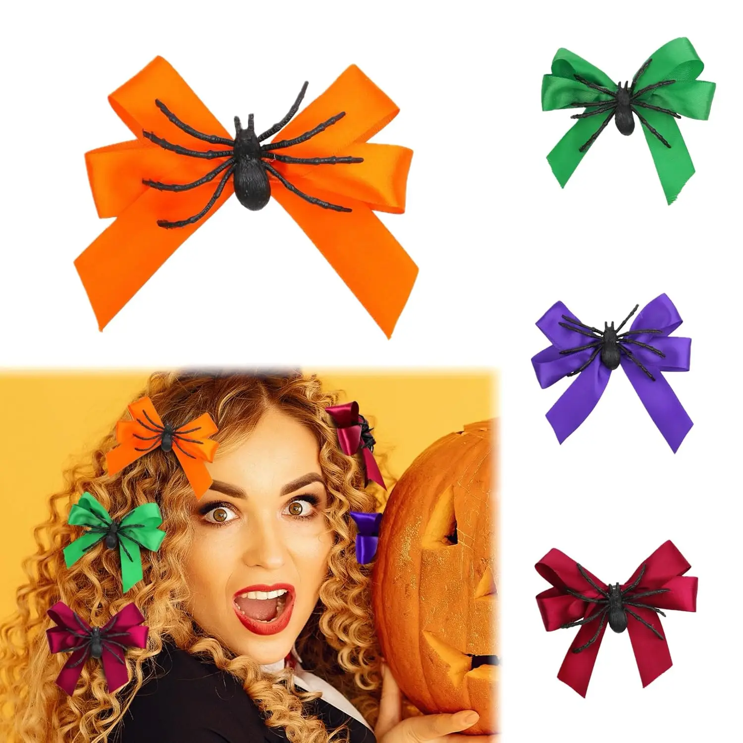 1-20PCS Halloween Spider Web Bow Hair Clip for Women Girls Cute Funny Side Bangs Clamp Costume Accessory Party Favor Novelty
