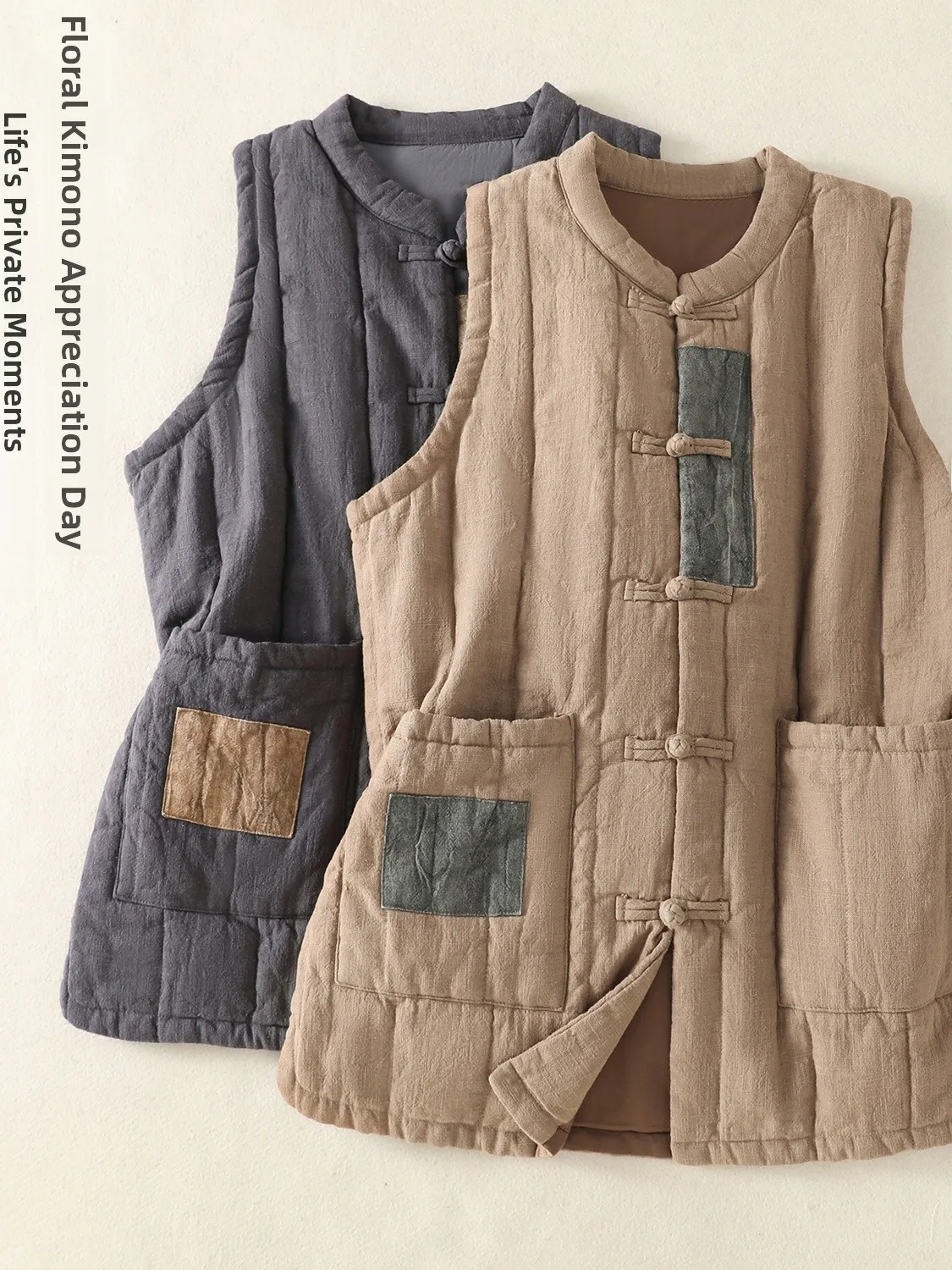 

Retro Cotton Linen Thiened Vest Winter New Loose Cotton Linen Filled Warm Coat Women's Faion Zen Sle Outerwear