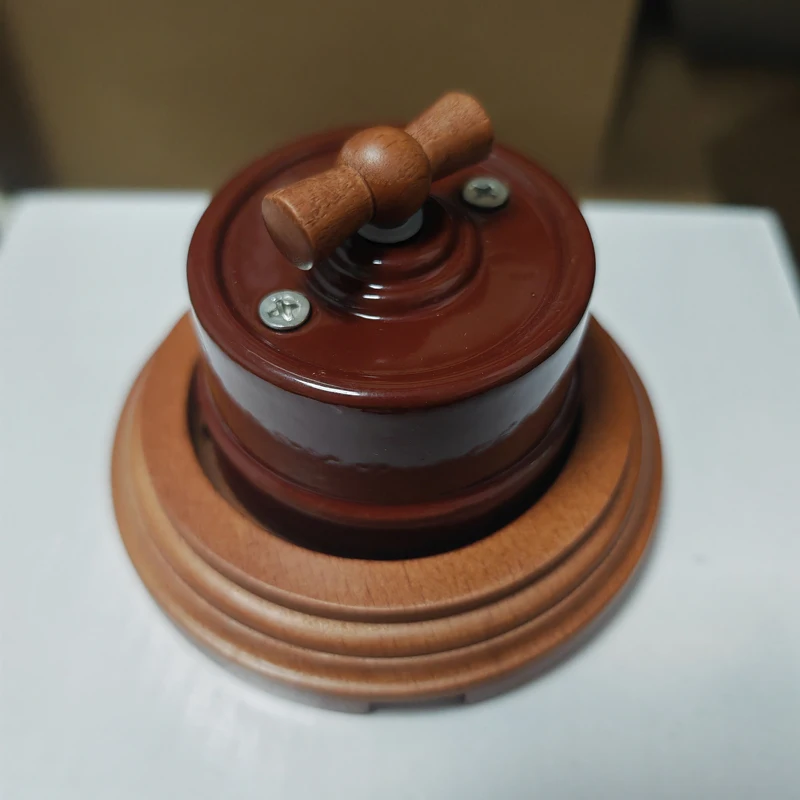 Wall Ceramic Knob Switch Electrical Light Switch Fixed Seat Wood Base 16A 250V
