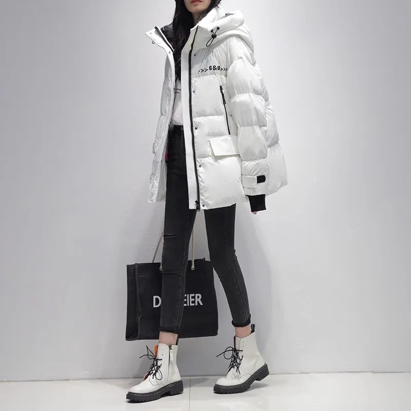 Yellow High-end Letter down Jacket Women\'s 2024 Winter New Loose Thicken White duck down Coat Fashion Casual Female Warm Outwear